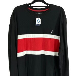 NEW Nautica Men's 2XL Long Sleeve T-Shirt Black Red White Stripe NWT